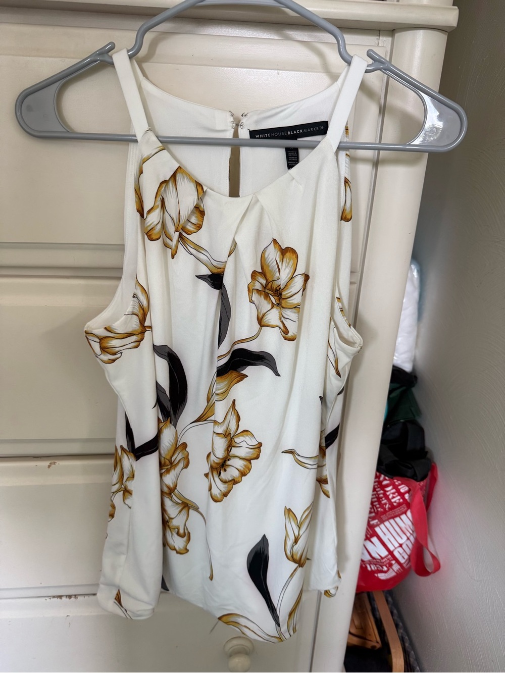White House Black Market Ivory Floral Halter Tank Top